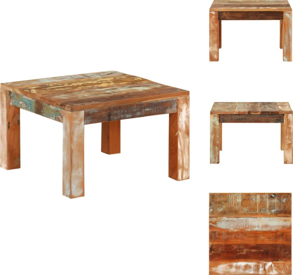 Tavolino Industriale vidaXL 55x55x35 cm Legno Massiccio Antico Vero