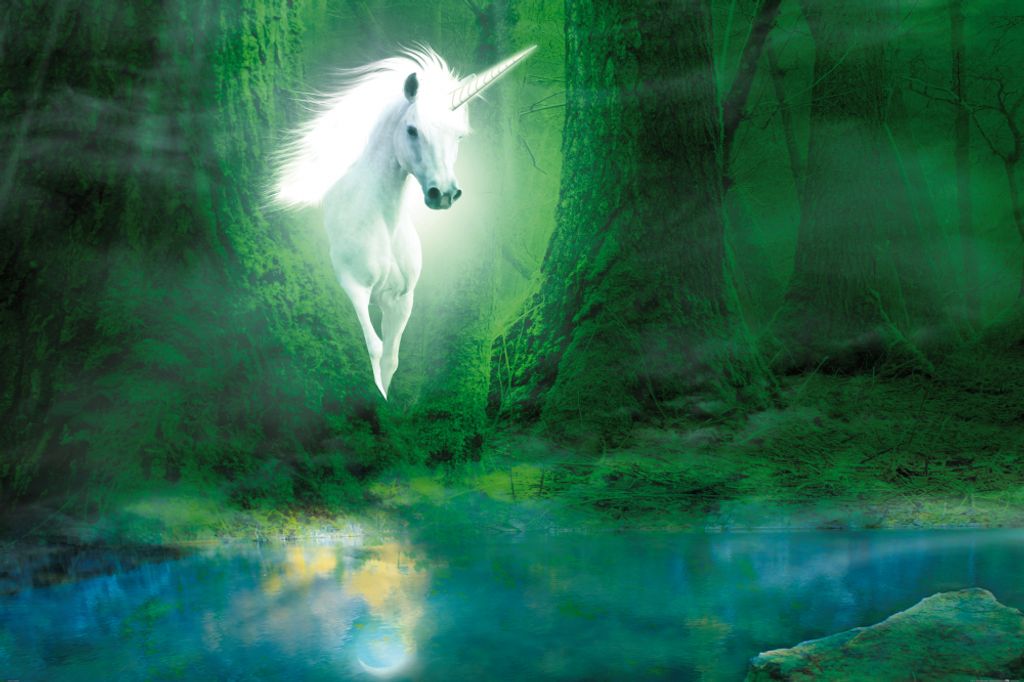 Einhörner Kunstdruck Bild - Das Einhorn Im Grünen Zauberwald (120 x 180 cm)