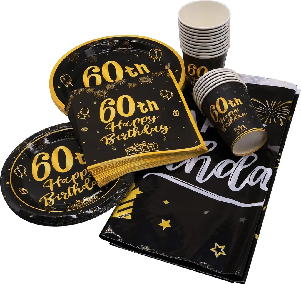 Vaisselle Jetable 60 Ans pour Fête sans Ménage - Set Assiettes et Nappes