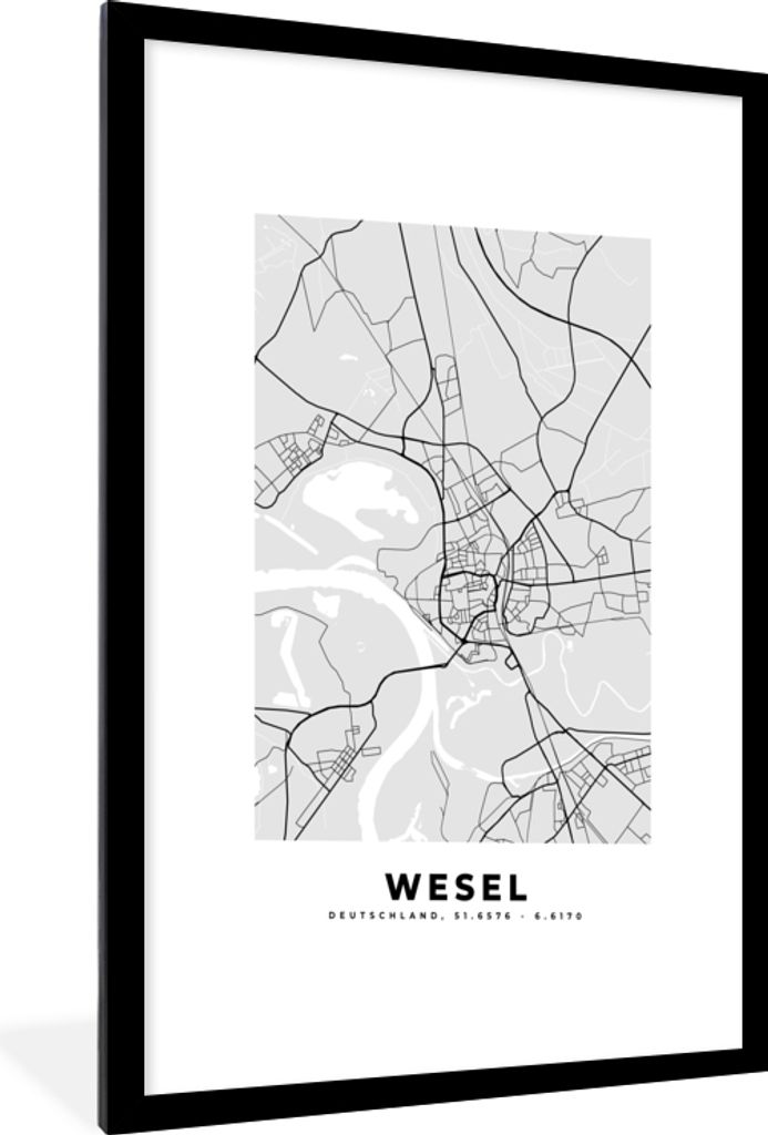 MuchoWow Gerahmtes Poster Duitlsand - Wesel - Karte - Stadtplan 60x90 cm - Poster mit Schwarzem Bilderrahmen Wandposter Rahmen Foto Bilder - Deko...