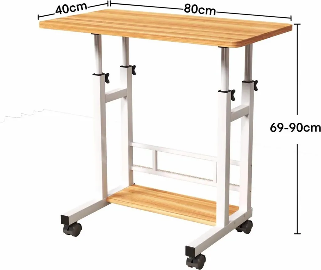 Petit bureau informatique mobile sur roulettes - Plateau bois et métal