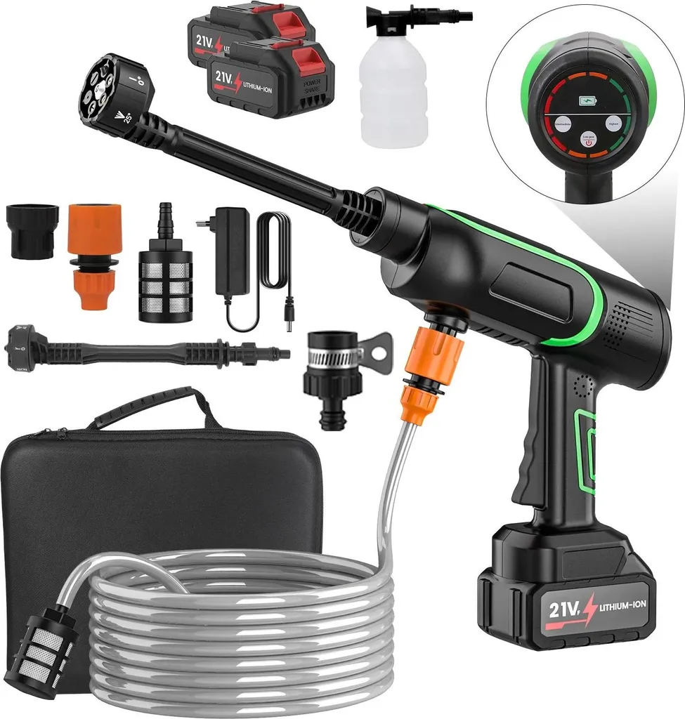 Nettoyeur haute pression pour voiture et jardin, 50 bars et 2 batteries