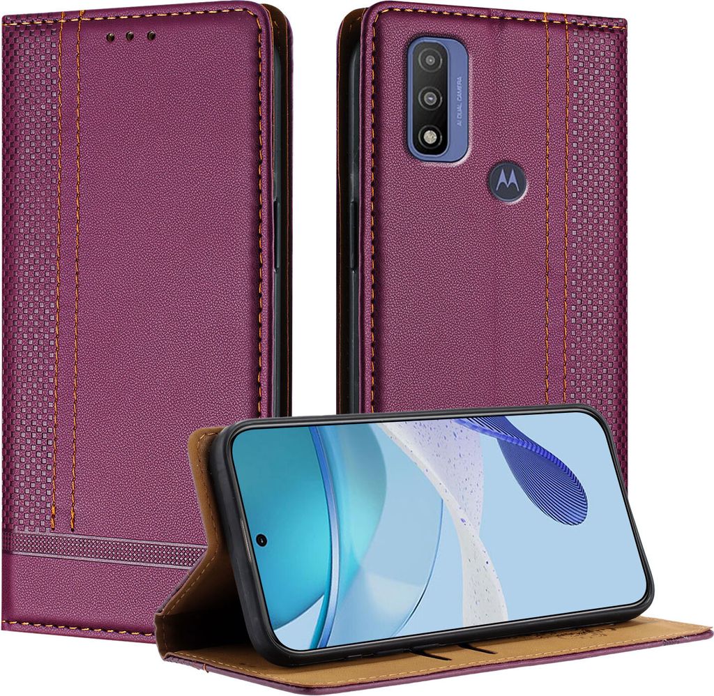 Handyhülle für Motorola Moto G Pure/Moto G Play (2023) Leder Flip Klappbare Schutzhülle mit Standfunktion Lila