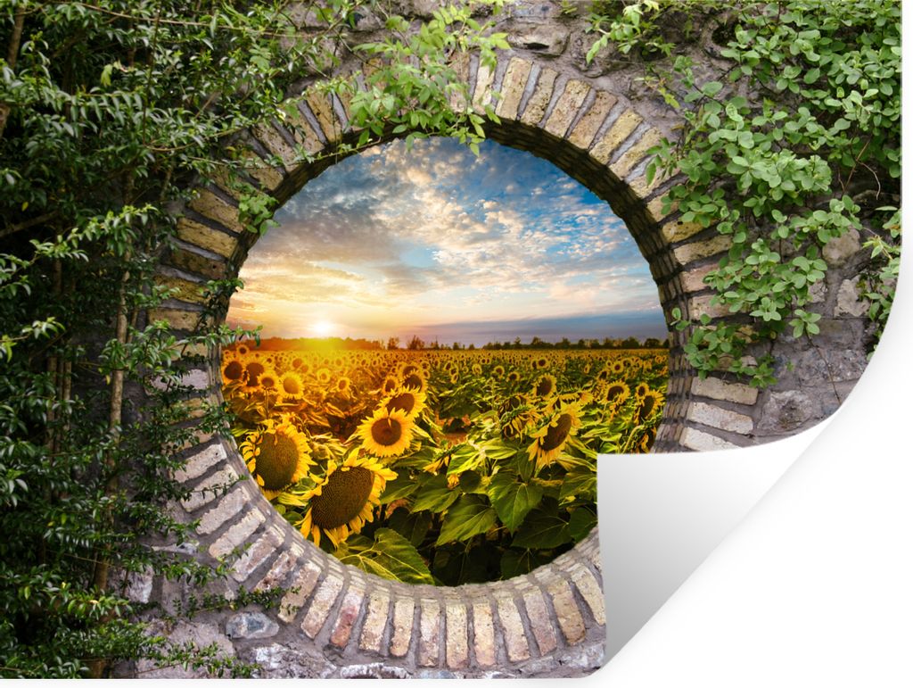 MuchoWow Wandtattoo Wandsticker Wandaufkleber Sonnenblumen - Ansicht - Blumen - Sonne 160x120 cm Selbstklebend und Repositionierbar - Selbstklebe...