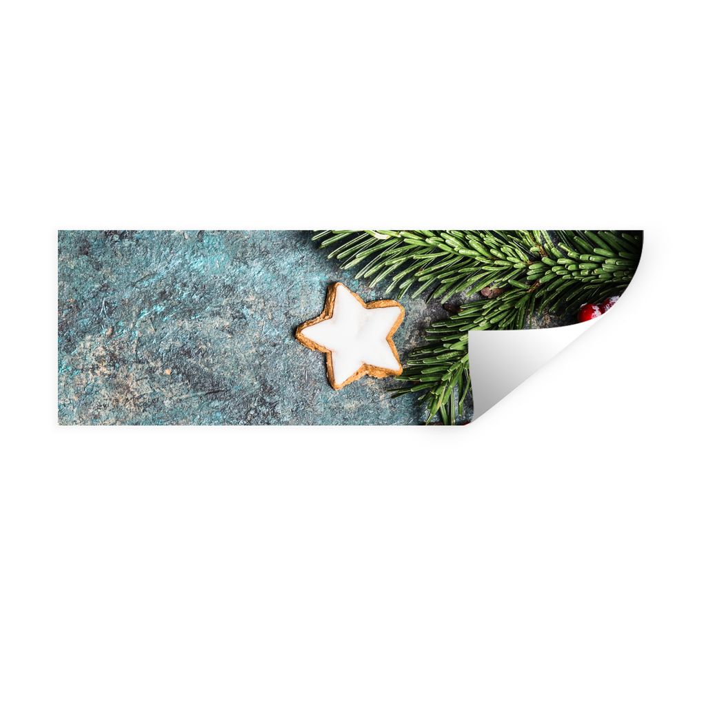 MuchoWow Wandtattoo Wandsticker Wandaufkleber Weihnachten - Rustikal - Zweige - Sternanis - Beeren - Rot 90x30 cm Selbstklebend und Repositionier...