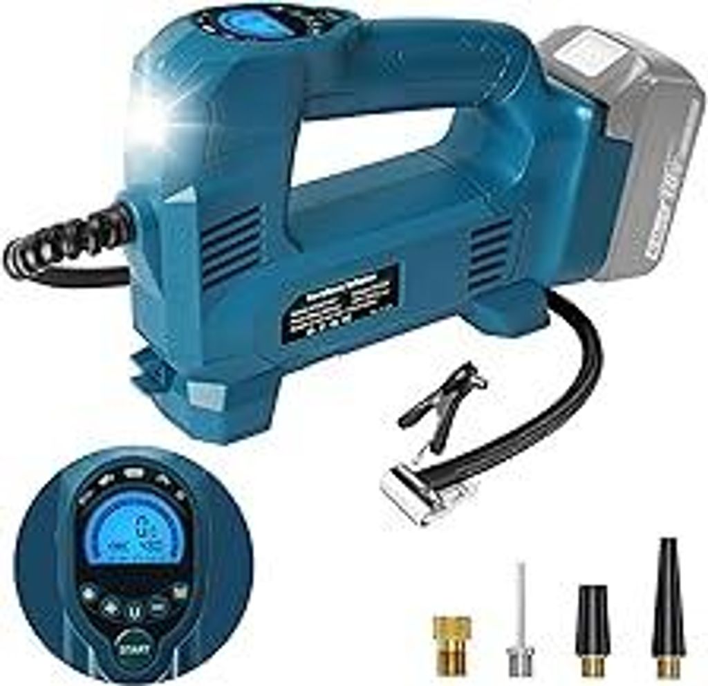 QUPERR Akku Kompressor kompatibel mit Makita 18V Akku, Elektrischer Luftkompressor bis 10,34?bar mit LED-Licht & Autostopp, Tragbare Luftpumpe für...