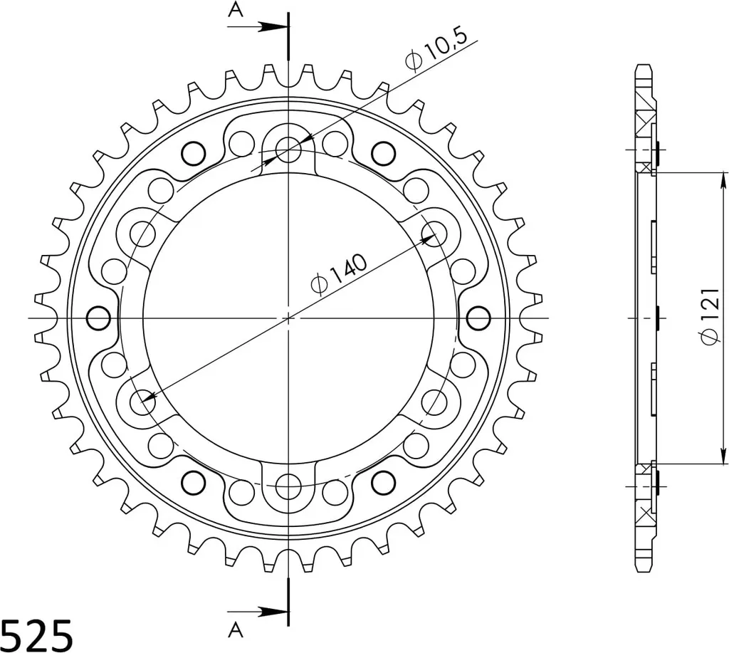 Couronne Supersprox Stealth 525 40 dents noire RST-6611:40-BLK Moto