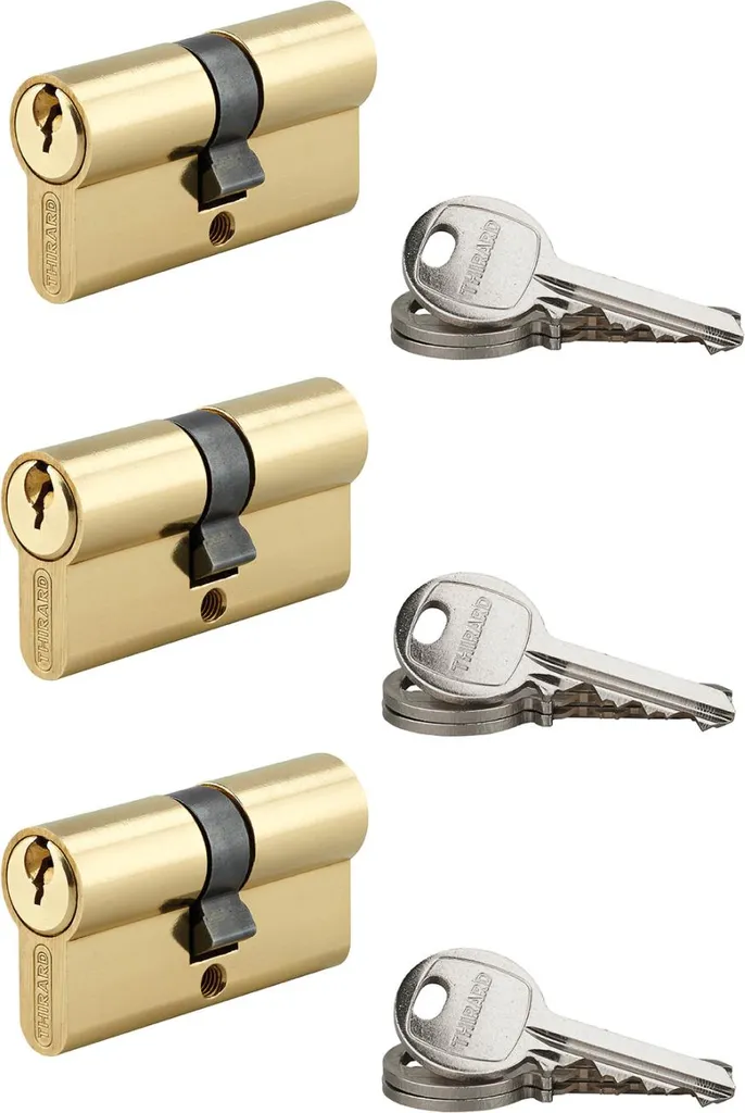 Barillet de porte Thirard s'entrouvrant 30x30 mm laiton - Lot de 3 kits