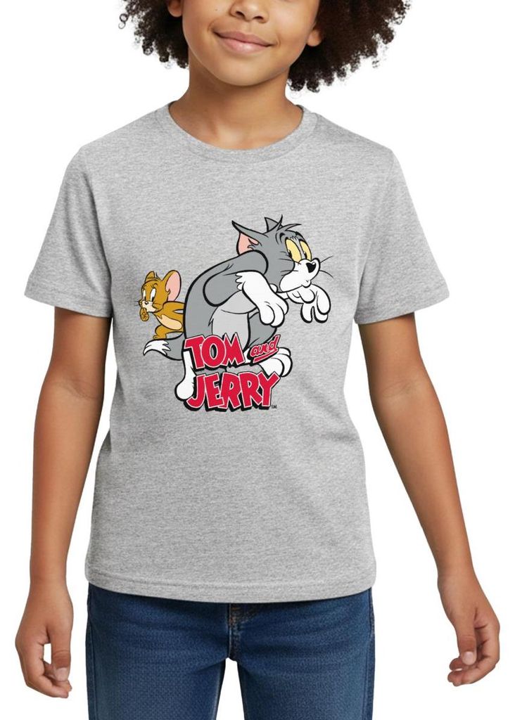 Spreadshirt Tom Und Jerry Auf Samtpfoten Kinder T-Shirt, 98/104 (3-4 Jahre), Grau meliert