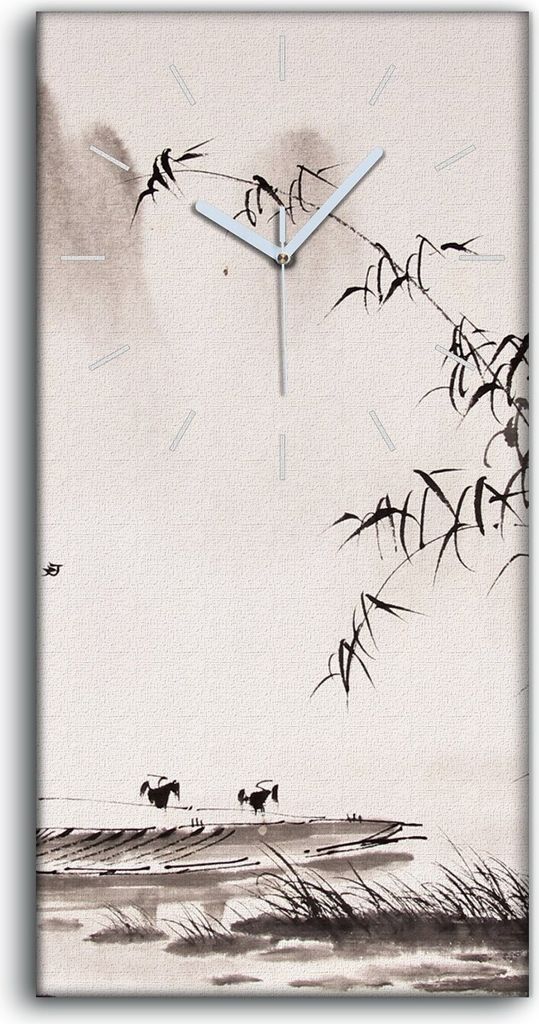 Küchenuhr Bürouhr Leinwand Uhr 30x60 Bild Chinesische Landschafts Tusche - weiße Hände