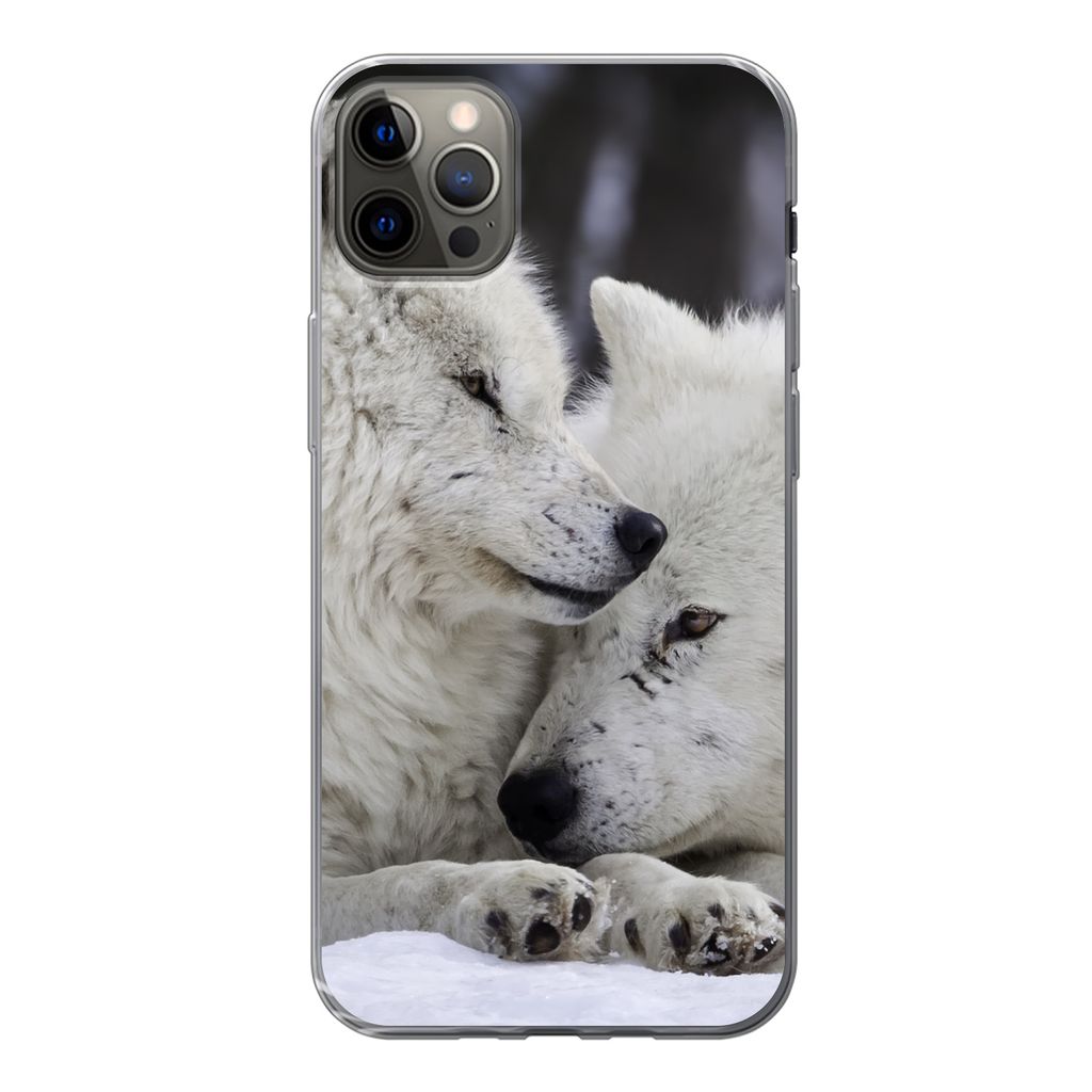 MuchoWow Handyhülle Schutzhülle Hülle für iPhone 13 Pro Max Wölfe - Schnee - Familie Silikon Softcase Handy Hülle - Mobiltelefon