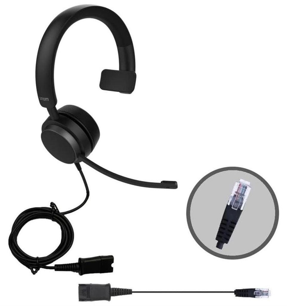 Snom A310M Headset für Call Center – Monauraler Kopfhörer mit HD-Audio und Geräuschunterdrückung