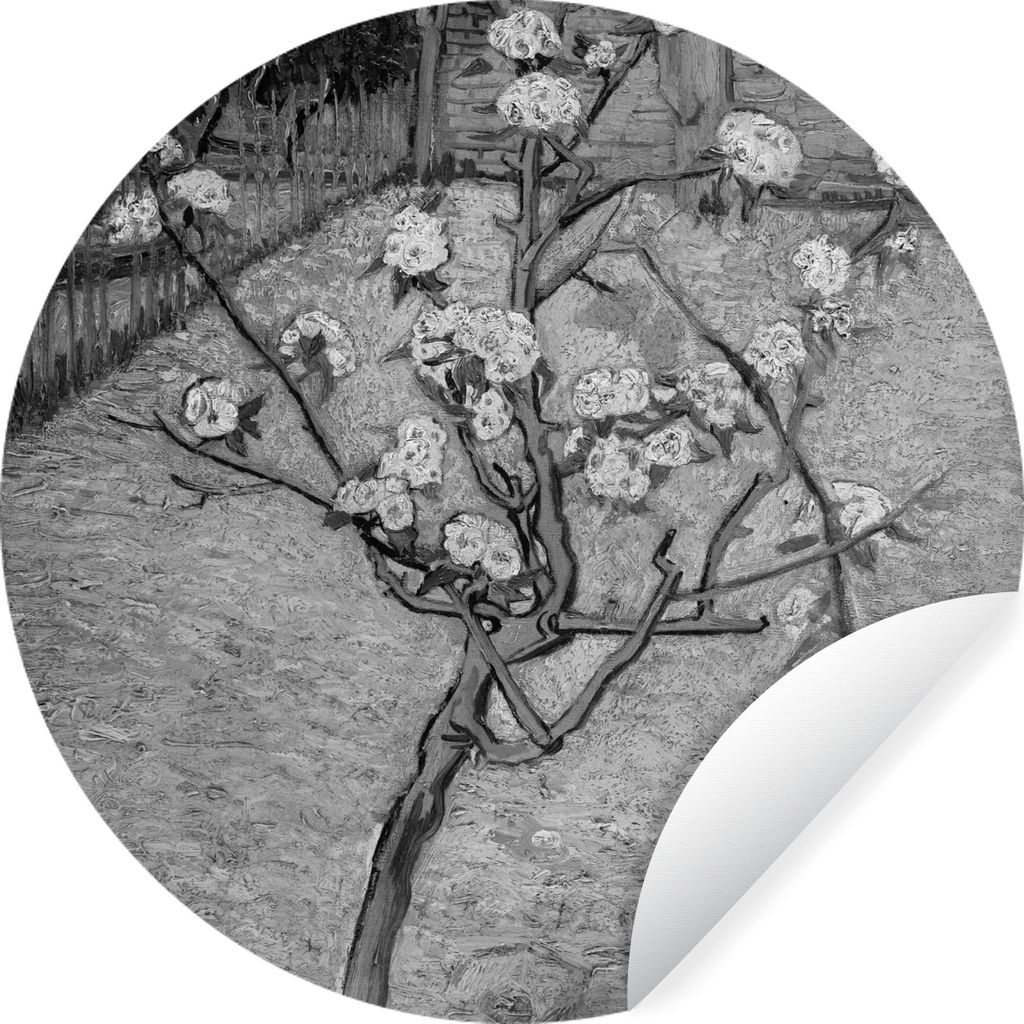 MuchoWow Runde Wandtattoo - Wandsticker Tapete Aufkleber Blühender Birnbaum - Vincent van Gogh Ø 30 cm Selbstklebend und Repositionierbar - Wan...