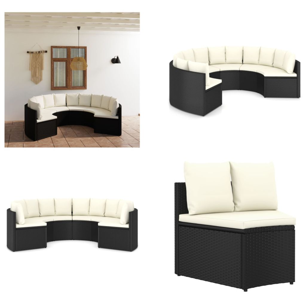 vidaXL 6 tlg. Garten Sofagarnitur mit Auflagen Poly Rattan Schwarz - Garten-Lounge-Set - Garten-Lounge-Sets - Gartenmöbel - Gartenmöbel-Set
