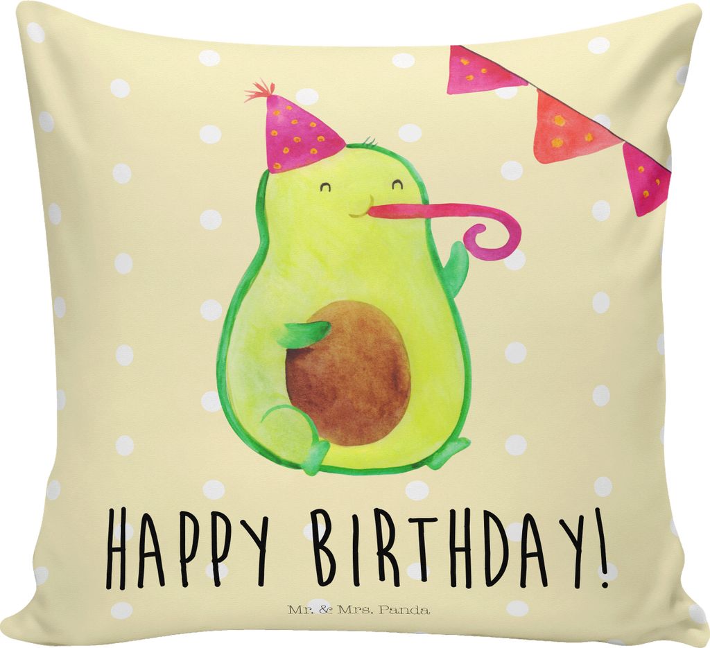 Mr. & Mrs. Panda kuschelkissen 40x40 Avocado Geburtstag - Gelb Pastell - Geschenk, Polster, Party, Feier, Sofakissen, Deko Kissen, Frucht, für sof...