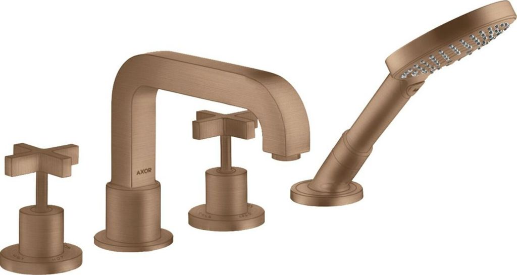AXOR Citterio 4-Loch Wannenrandarmatur mit Kreuzgriffen Brushed Red Gold, 39445310