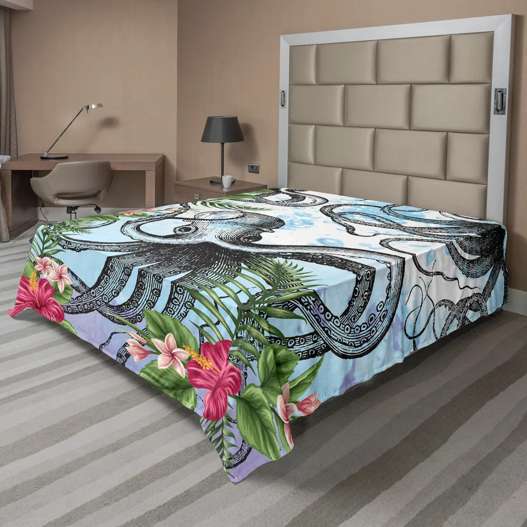 Drap de lit supérieur ABAKUHAUS motif Tropical et Pieuvre 266x260 cm