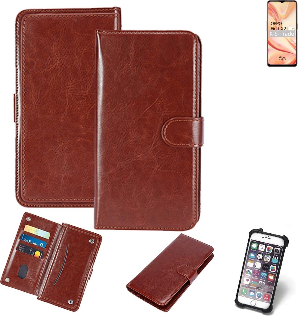 K-S-Trade 360° Hülle kompatibel mit Oppo Find X2 Lite braun Kunstleder Case BookCase WalletCase Kunstlederederhülle Handyhülle, Rundumschutz