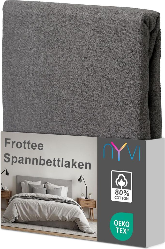 NYVI Spannbettlaken DreamScience Frottee 90x200 - 100x200 cm grau für Matratzen bis 22 cm Höhe - Warm und Kuschelig, hohe Feuchtigkeitsaufnahme, ...