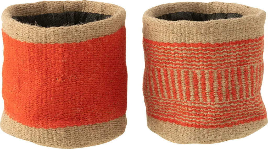 Panier de rangement rond en jute J-Line coloris naturel et orange Medium