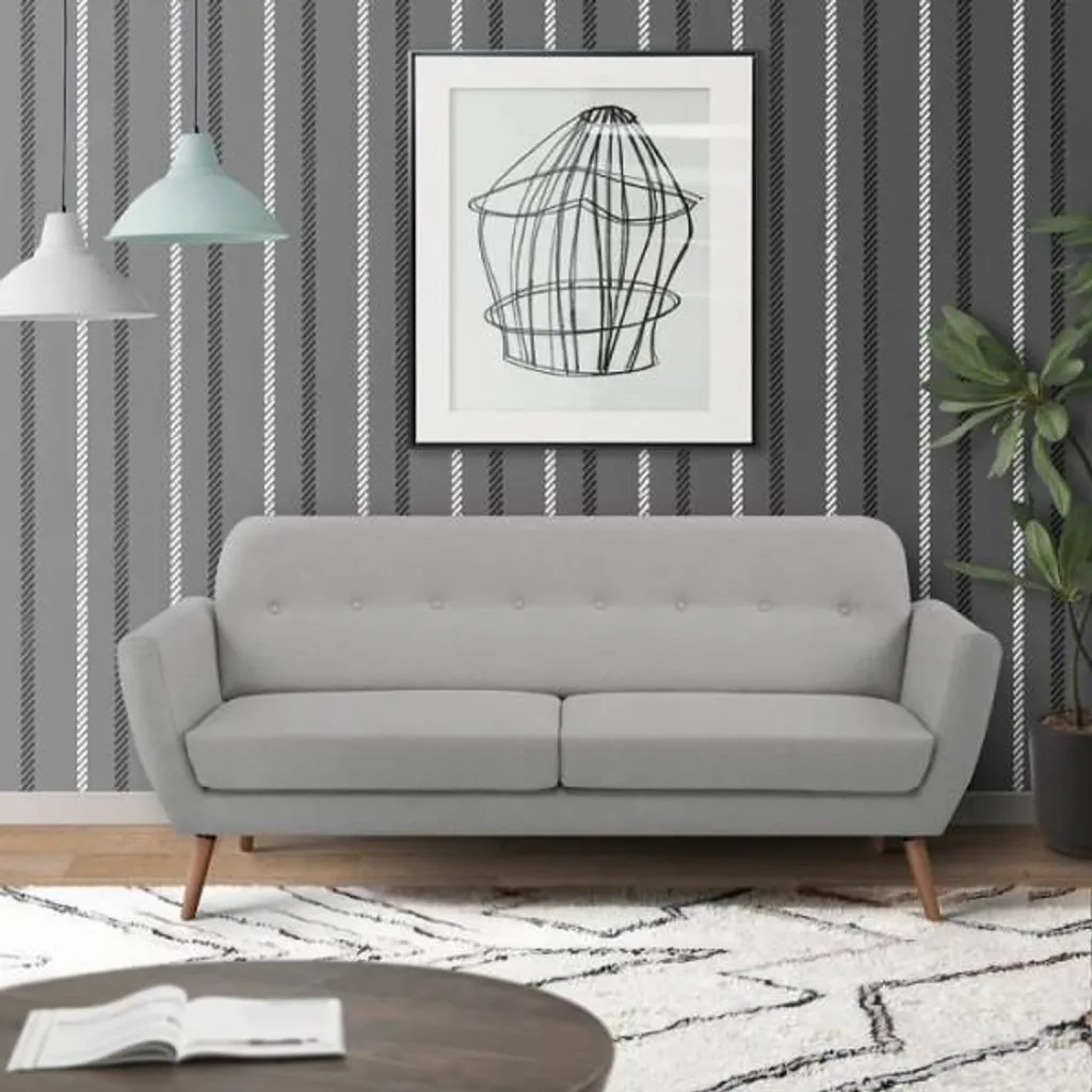 Canapé droit fixe 3 places en tissu gris clair LILLY pour votre salon