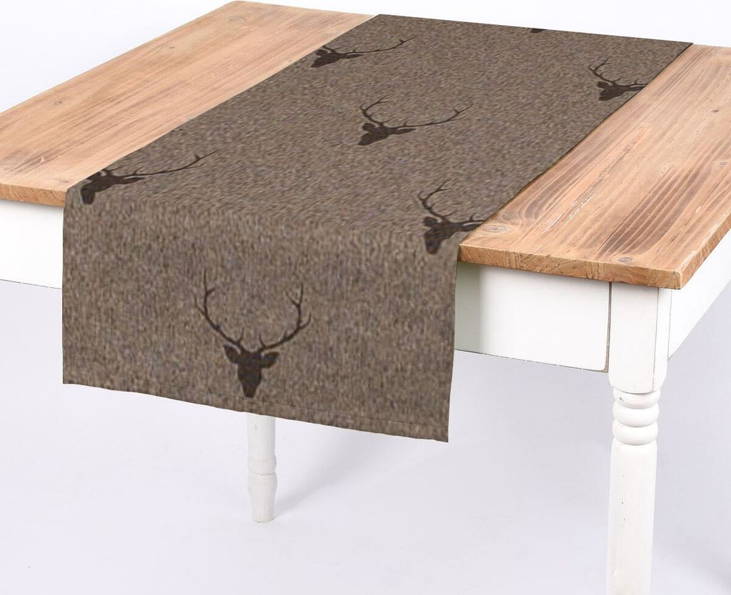 SCHÖNER LEBEN. Tischläufer Jacquard Hirschkopf braun dunkelbraun