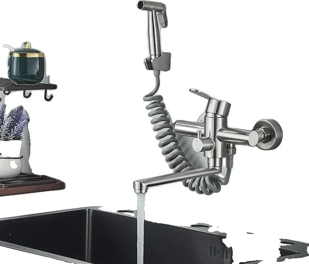 Robinet évier cuisine inox mural monocommande nickel brossé série C75