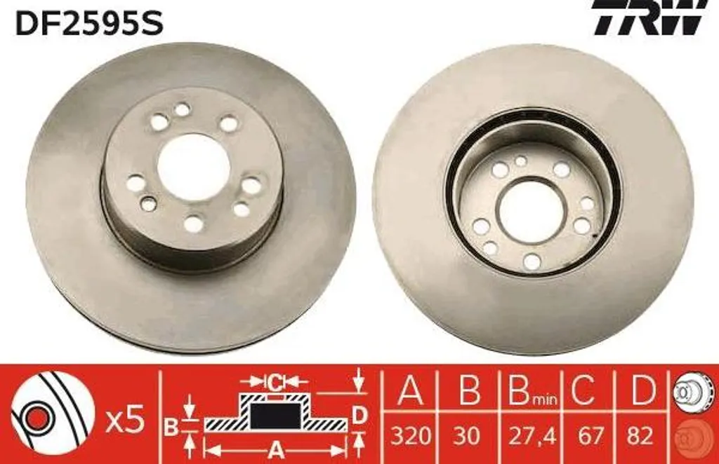 Disque de frein TRW DF2595S OE A1404211012 pour Mercedes Classe S
