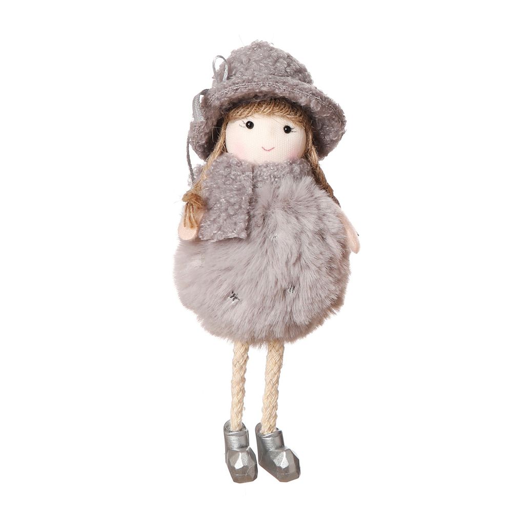 Hanging Orumament Schöne tragbare Stoff Weihnachtsbaum Bogenknoten Fünf-Punkte-Mädchen Puppenspielzeug Anhänger für Kinder-Grau