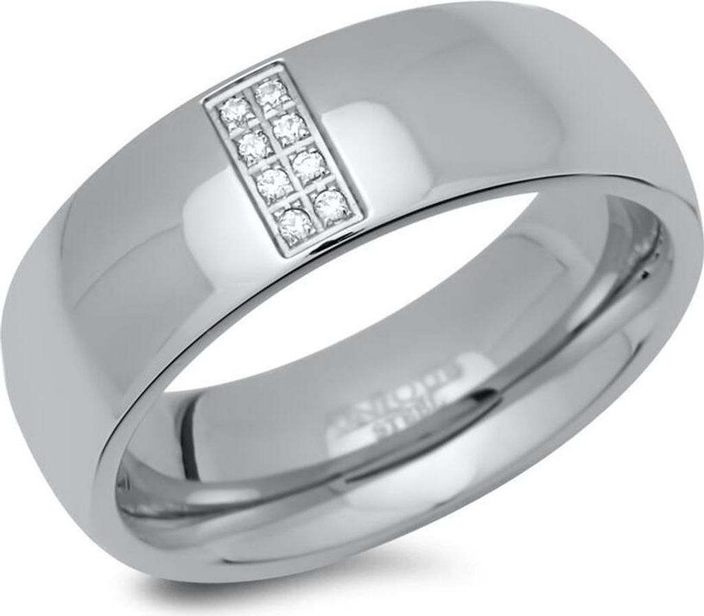 Polierter Unique Edelstahlring mit 8 Zirkonia R9214cz Produktbild 