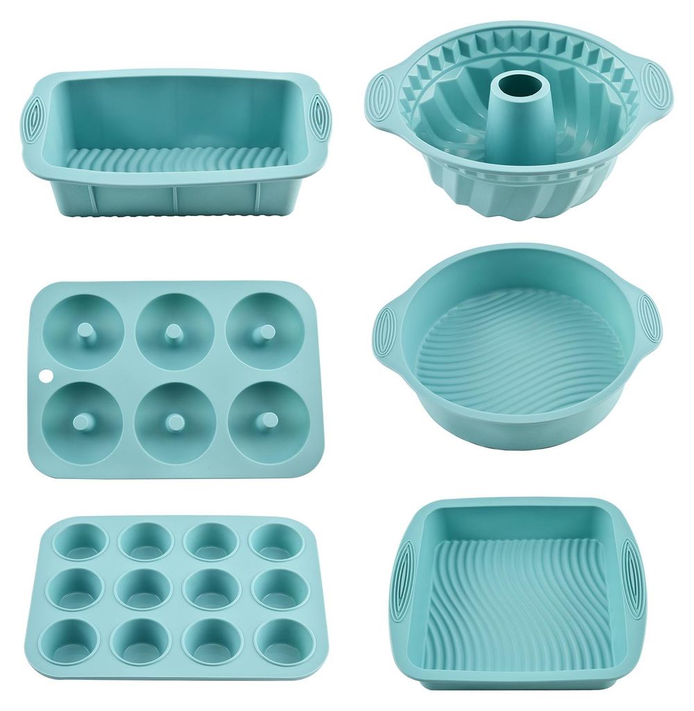 6-teiliges Silikon-Backform-Set für Backofen, Heißluftfritteuse, quadratische Donut-, Muffin-, Toast- und Brotformen, antihaftbeschichtet, leicht...