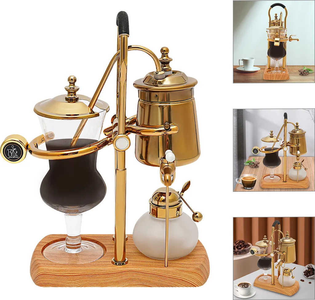 Cafetière à Balancier Belge en Inox et Verre - Design Rétro Automatique