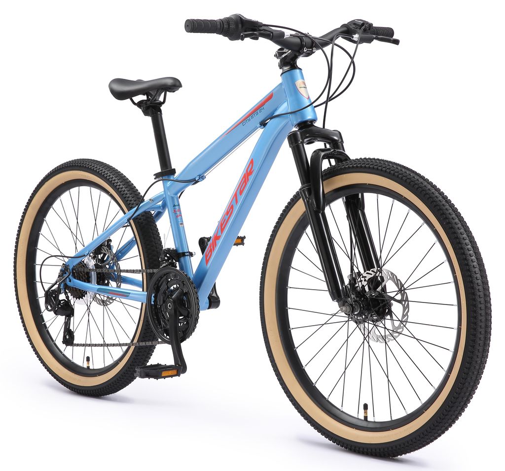 BIKESTAR Kinder Jugend Mountainbike 24 Zoll ab 8 Jahre | 21 Gang Hardtail MTB Scheibenbremse Federgabel | Blau