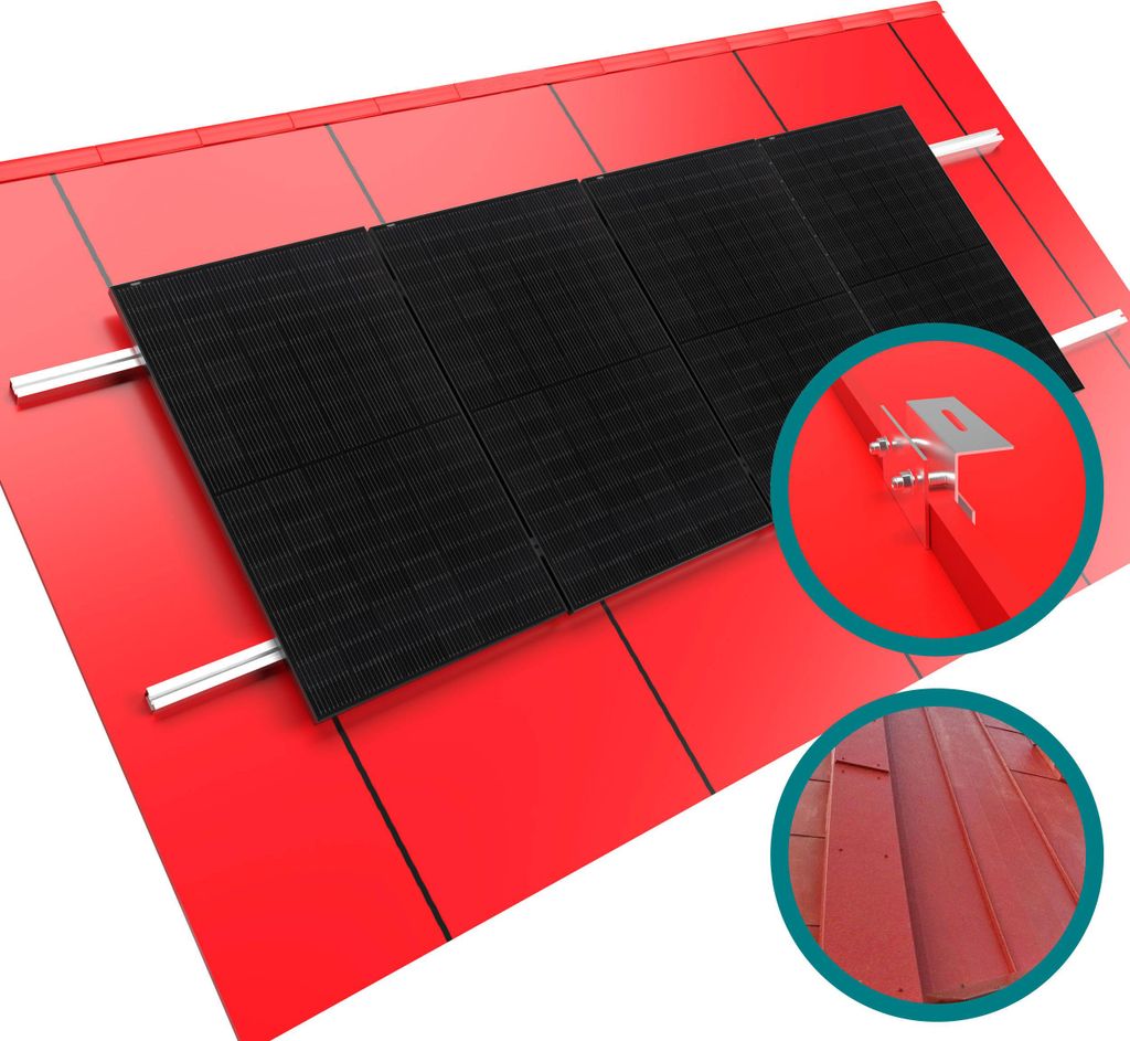 Solar Montageset Blechdach Stehfalz 4-Module Silber