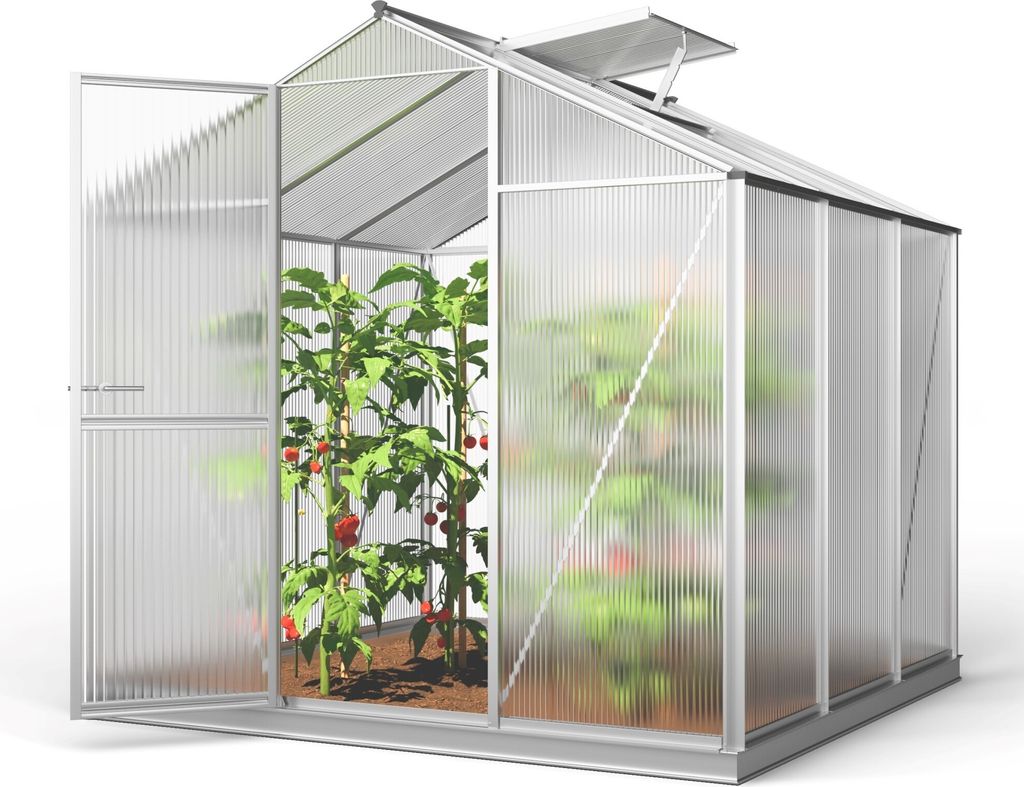 GFP Gewächshaus ECO-Star 3 Alu-Rahmen 192x192 cm 8 mm Doppelstegplatten, mit Fundamentrahmen automatischer Fensteröffner