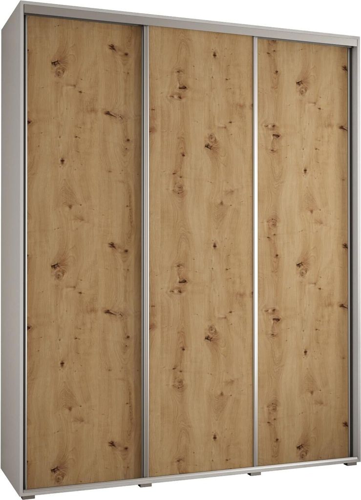 MEBLE KRYSPOL Cannes 1 Schrank mit 3 Schiebetüren - 205,2x190x45 cm - Weiß Artisan Silber