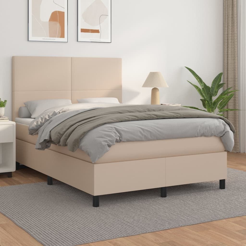 Design Möbel Boxspringbett Matratze Cappuccino-Braun 140x190cm Kunstleder - 2024 Neu