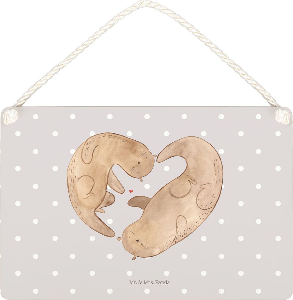 Mr. & Mrs. Panda Schild Otter Herz DIN A5 - Grau Pastell - Geschenk, Türschild, Liebe, Wandbild Holz, Love You, holzbild, kleine aufmerksamkeit, w...