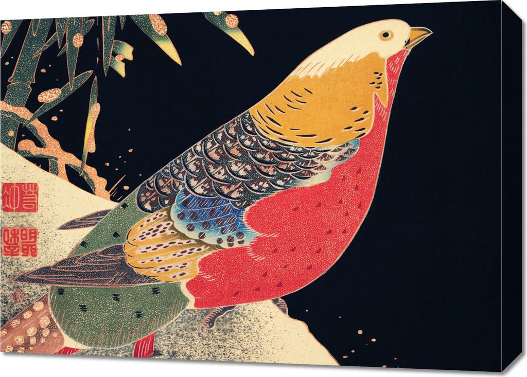 Bild 70x50cm Goldfasan, Japanisches Jakuchu Vintage