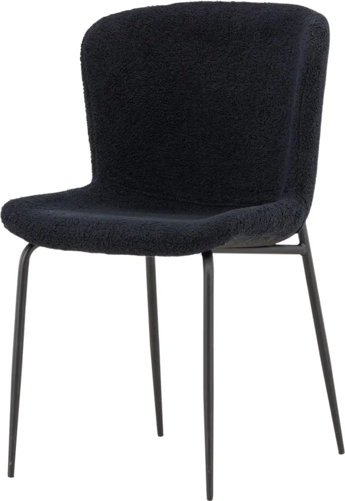 Chaise de salle à manger Modesto en tissu teddy noir chic et moderne