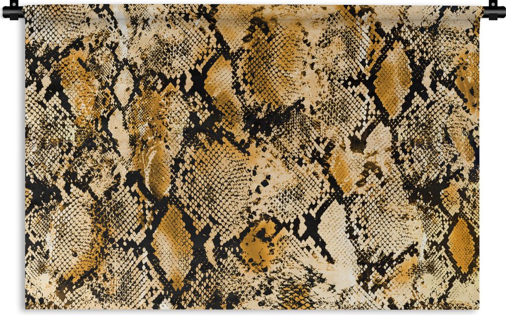 MuchoWow Wandteppich Wandbehang Tiermuster - Gold - Schlange - Schuppen 90x60 cm Tapisserie Dekoration Wandtuch - Wandskulpturen - Bildteppich