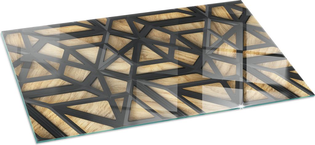 Geometrie mit Holz – Glasbodenplatte für – Kaminofen – Kaminplatte Glas – Schutzglas – Funkenschutzplatte –Glasbodenplatte Feuerfeste ...