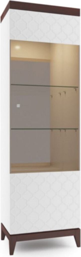 Casa Padrino Luxus Vitrinenschrank Weiß / Hochglanz Braun 61 x 45 x H. 205 cm - Beleuchteter Wohnzimmerschrank mit 2 Glasregalen - Wohnzimmermöbel