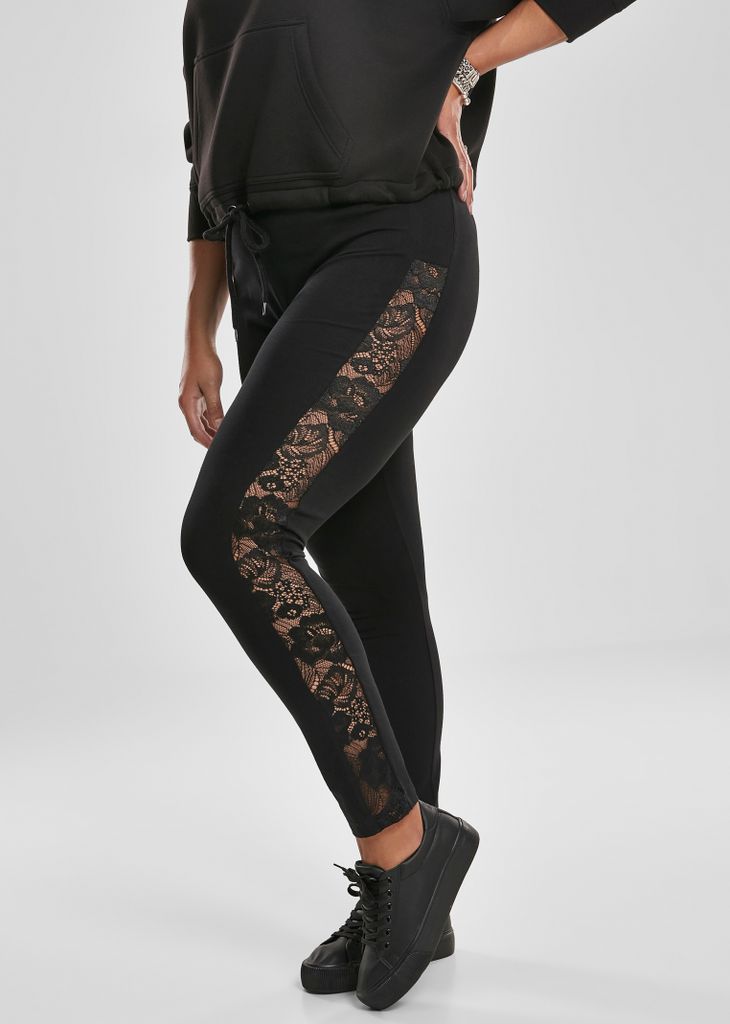 Urban Classics Leggings Damen Ladies Lace Striped Leggings schwarz 4XL