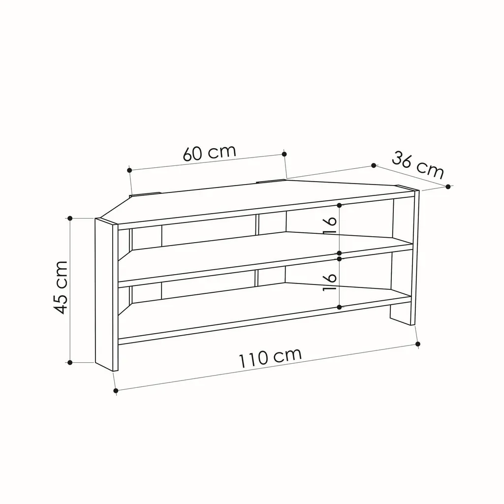 Meuble TV d'angle pour petit salon Thales blanc, gain de place optimal