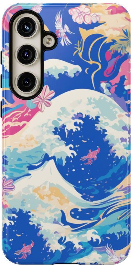 Bunte Meereswellen und florales Muster – Hülle Kompatibel mit Samsung Galaxy S24 Plus