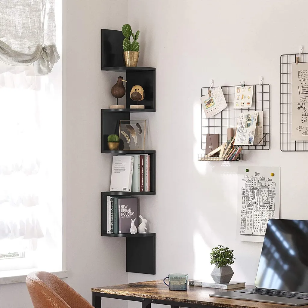 Étagère de rangement d'angle robuste avec tablettes en bois rustique