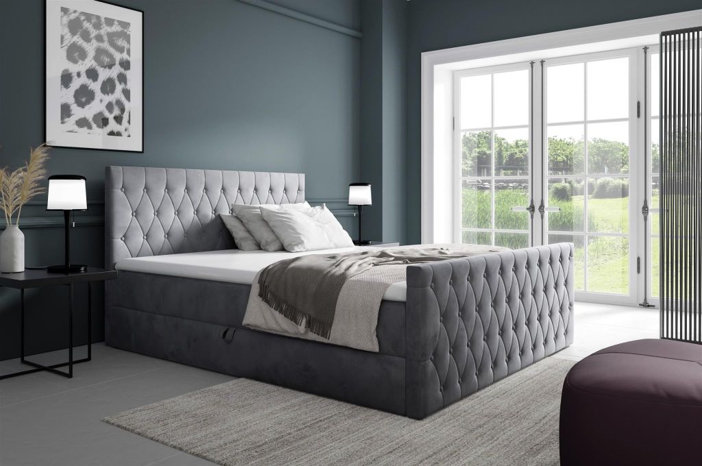 Boxspringbett Schlafzimmerbett ASHER PREMIUM 180x220cm Stoff Fresh Grau