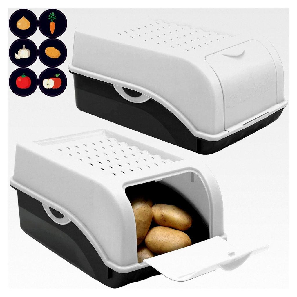 Kartoffel Aufbewahrungsbox weiß 2er Set für ca. 2,5 kg Kartoffeln mit Deckel und 6 Aufklebern