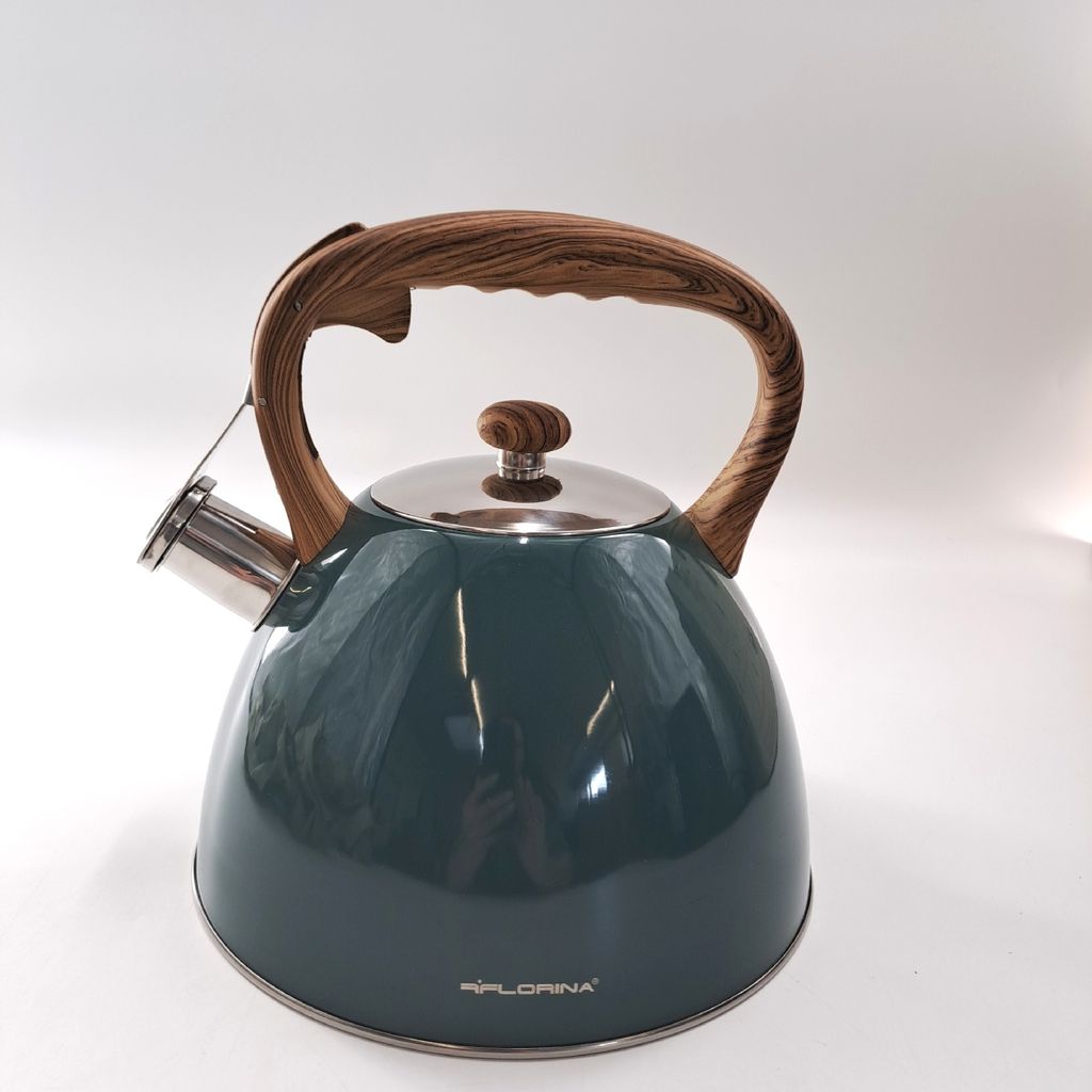 FRANK Flötenkessel 2,5 l Edelstahl Teekessel Wasserkessel Holzgriff